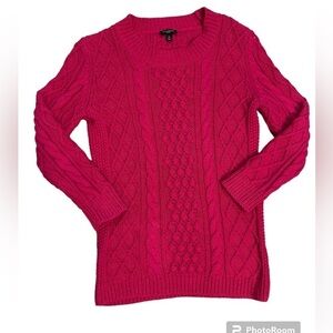 Talbots Womens Hot Pink Cable Knit Sweater Size Small Petite Wool Blend Preppy